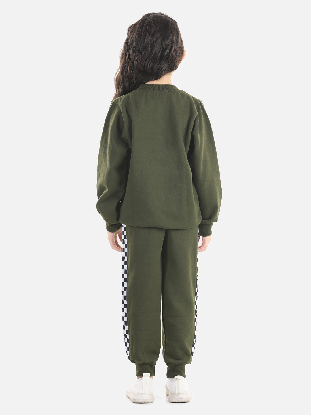 Cutiekins Girls Mehndi Green Sweatshirt With Trackpant