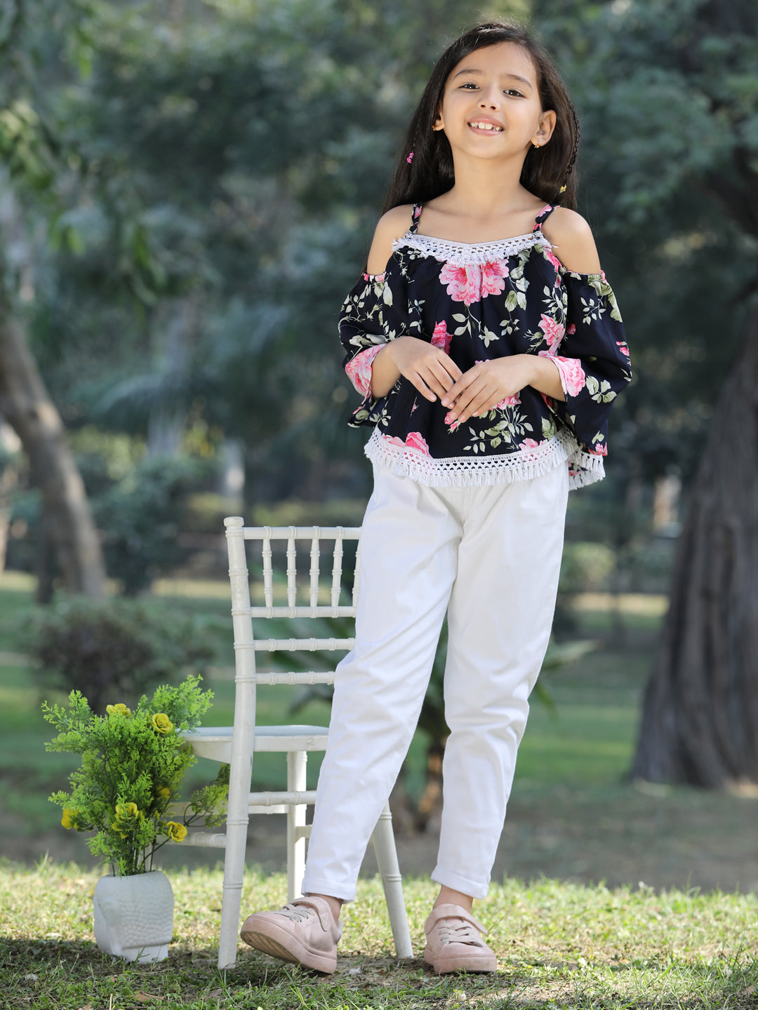 Cutiekins Printed Polyester Top & Trouser Set -Navy Blue & White