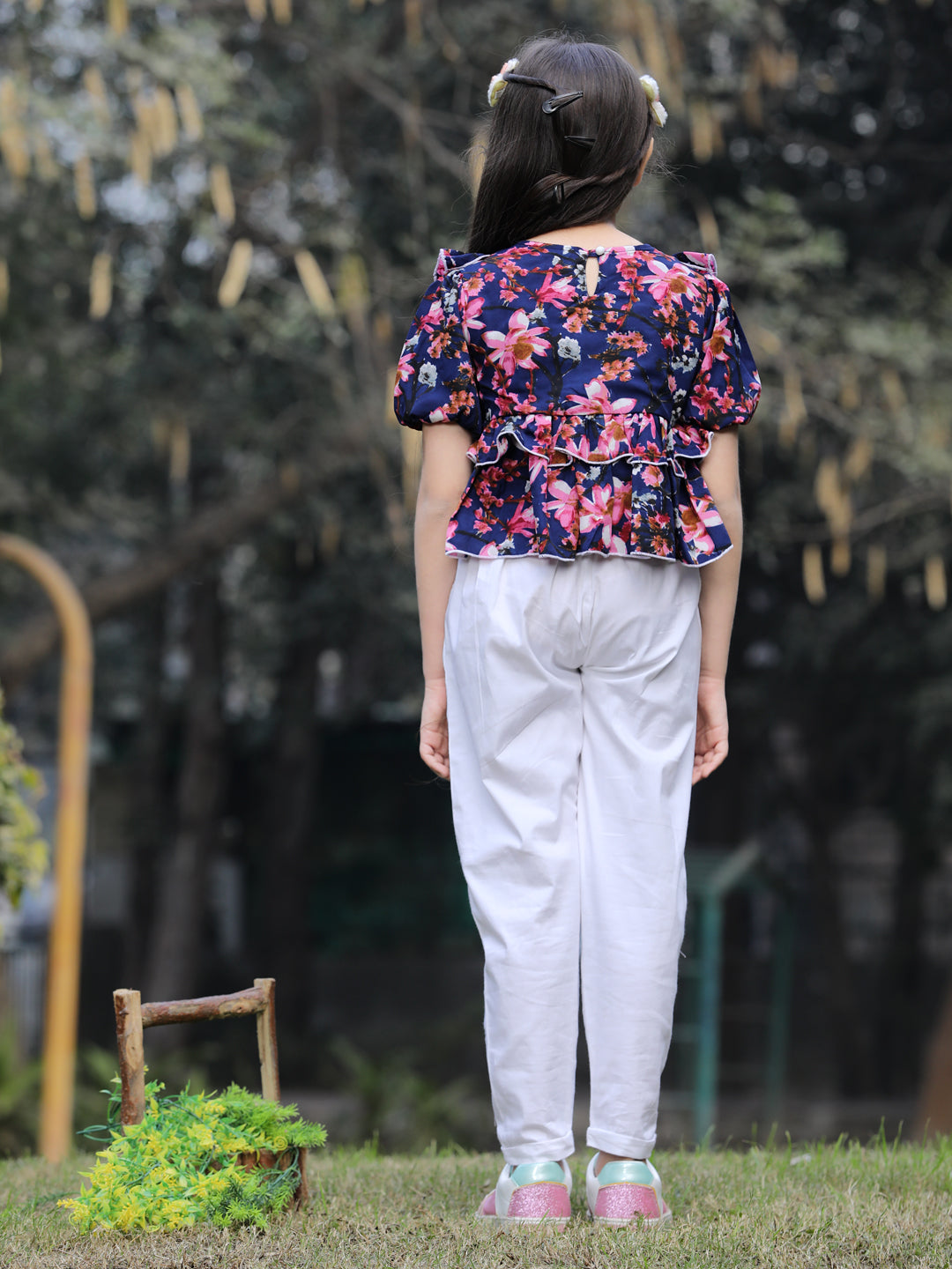 Cutiekins Printed Polyester Top & Trouser Set -Navy Blue & White