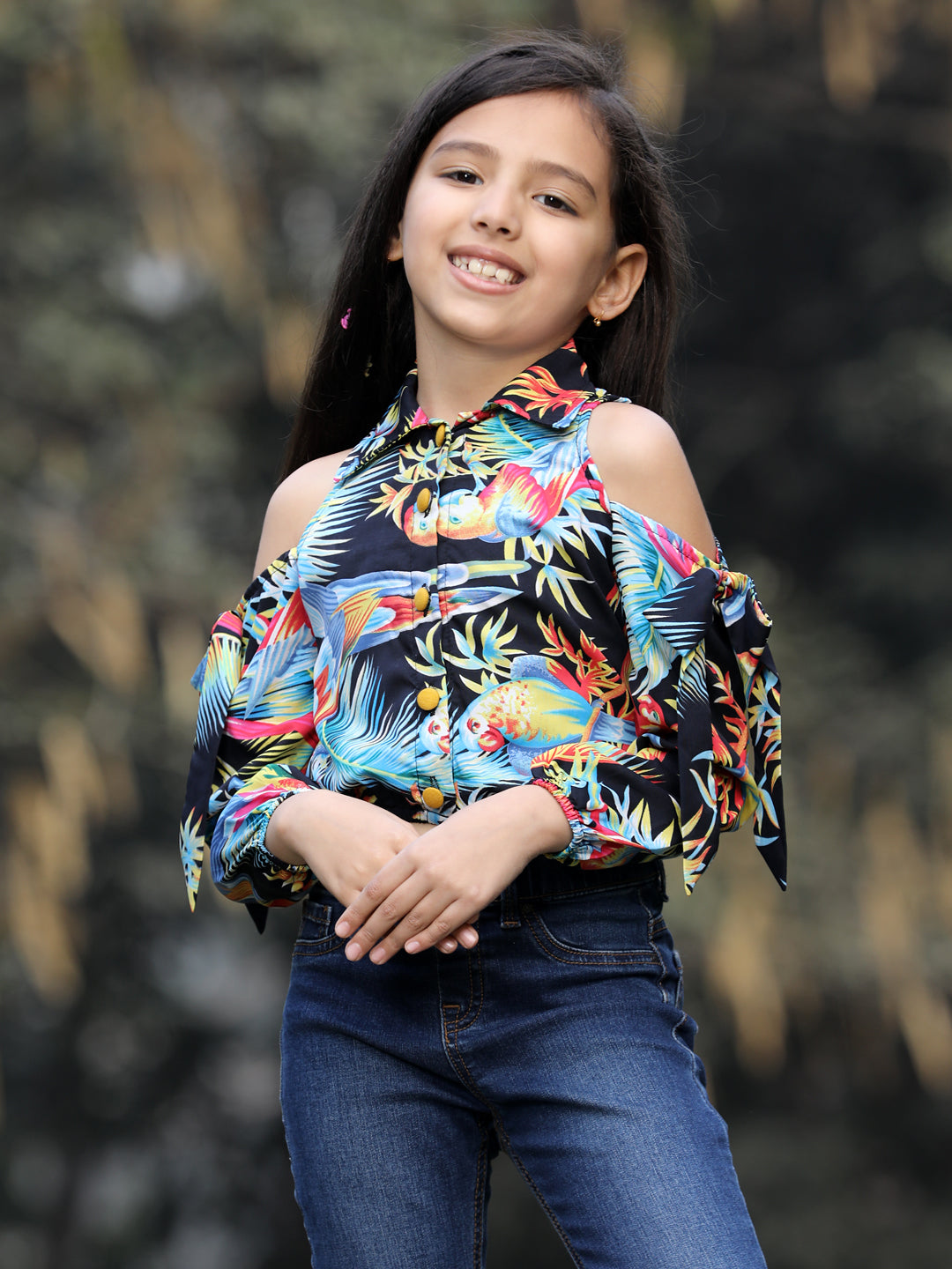 Cutiekins Floral Printed Collar Neck Long Sleeves Top- Multicolour