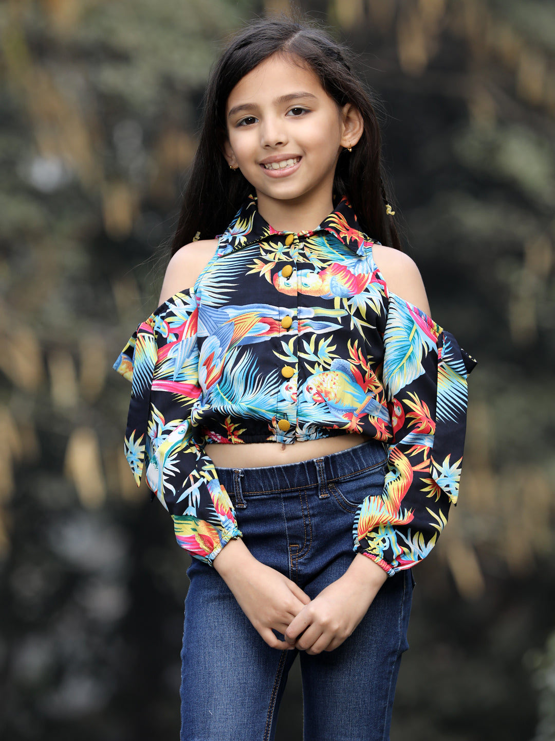 Cutiekins Floral Printed Collar Neck Long Sleeves Top- Multicolour