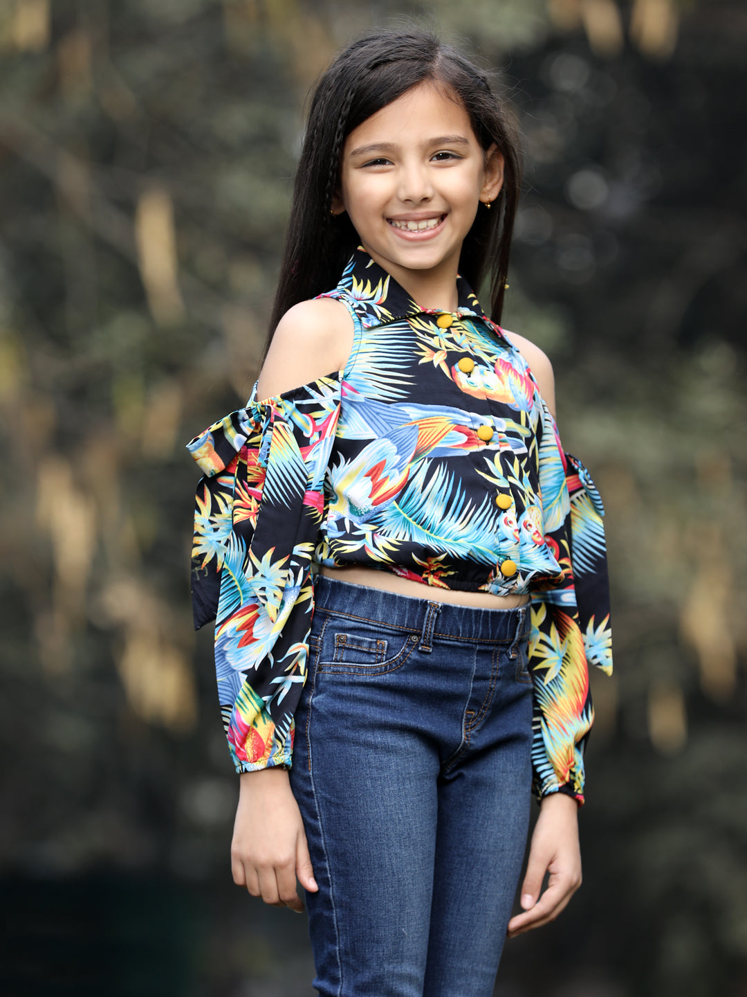 Cutiekins Floral Printed Collar Neck Long Sleeves Top- Multicolour