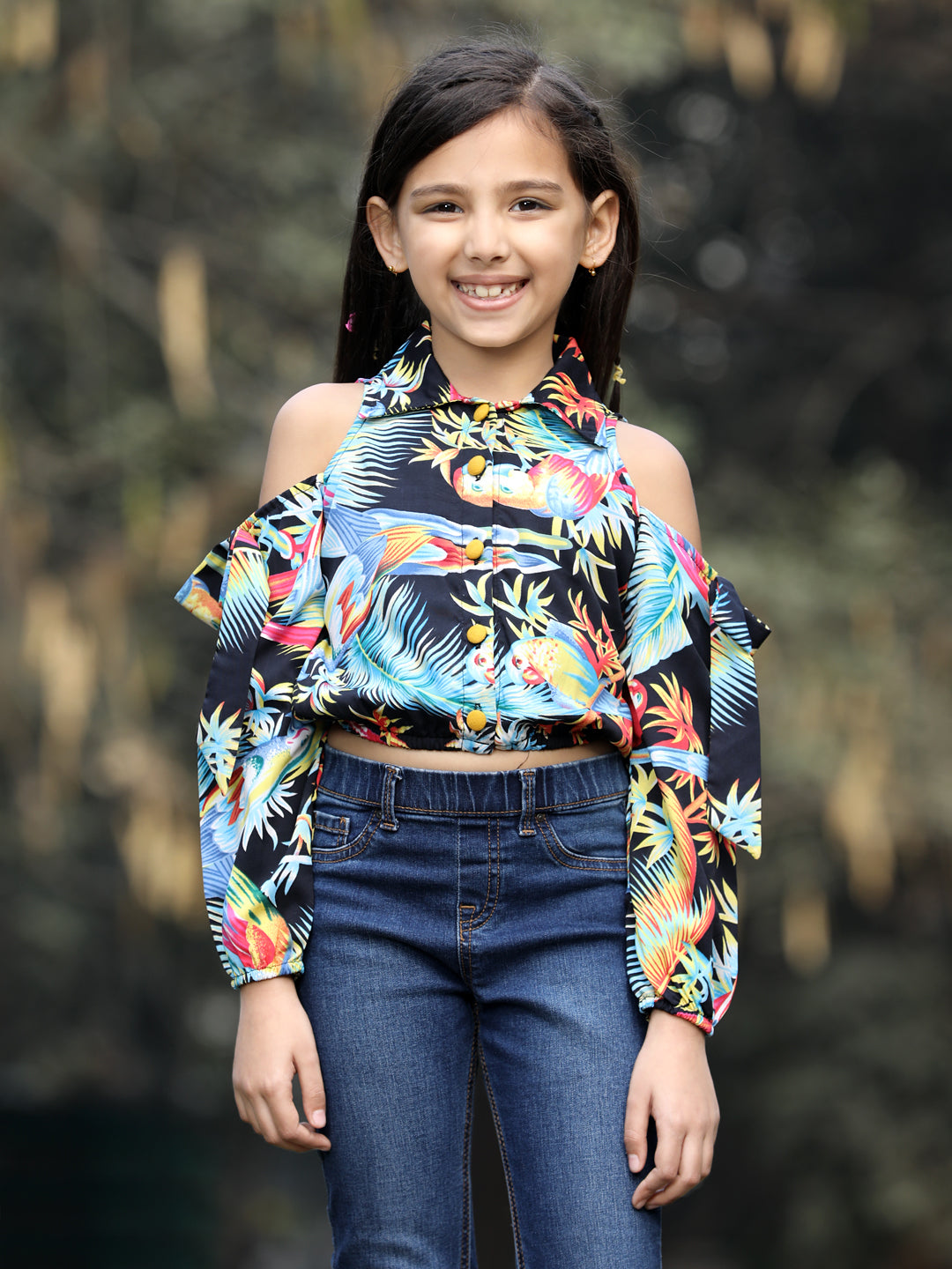 Cutiekins Floral Printed Collar Neck Long Sleeves Top- Multicolour