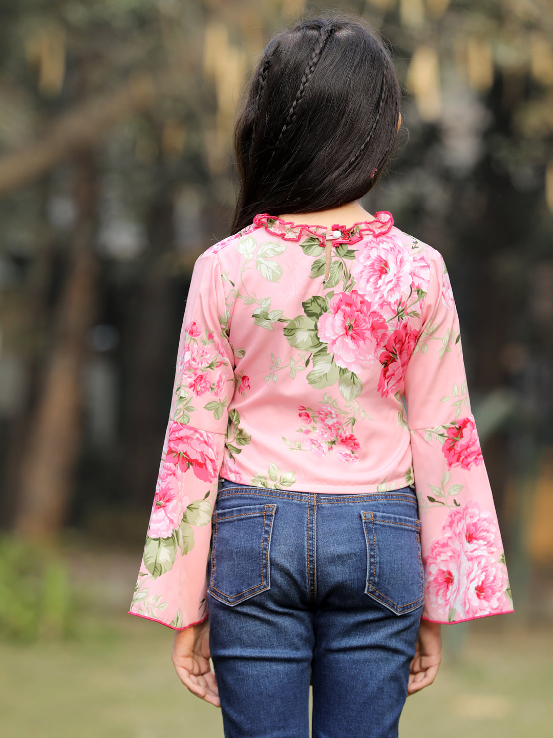 Cutiekins Floral Printed V-Neck Long Sleeves Top- Pink & Red