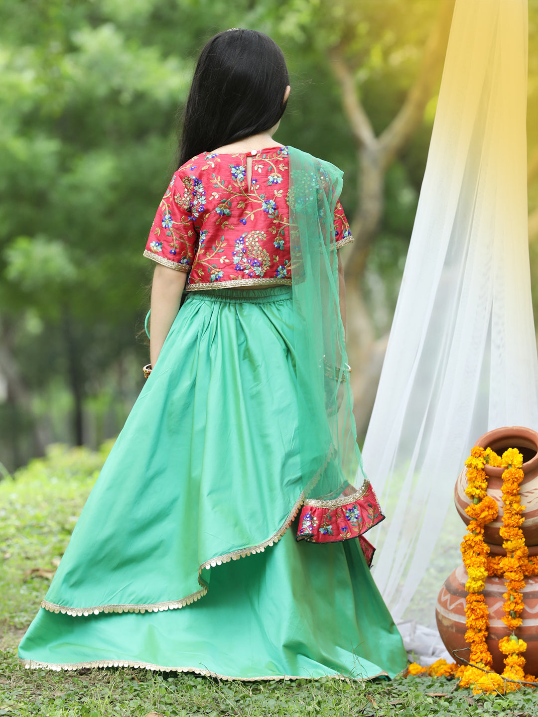 Green Mirror Embellished Lehenga Choli In Silk Latest 2285LG01