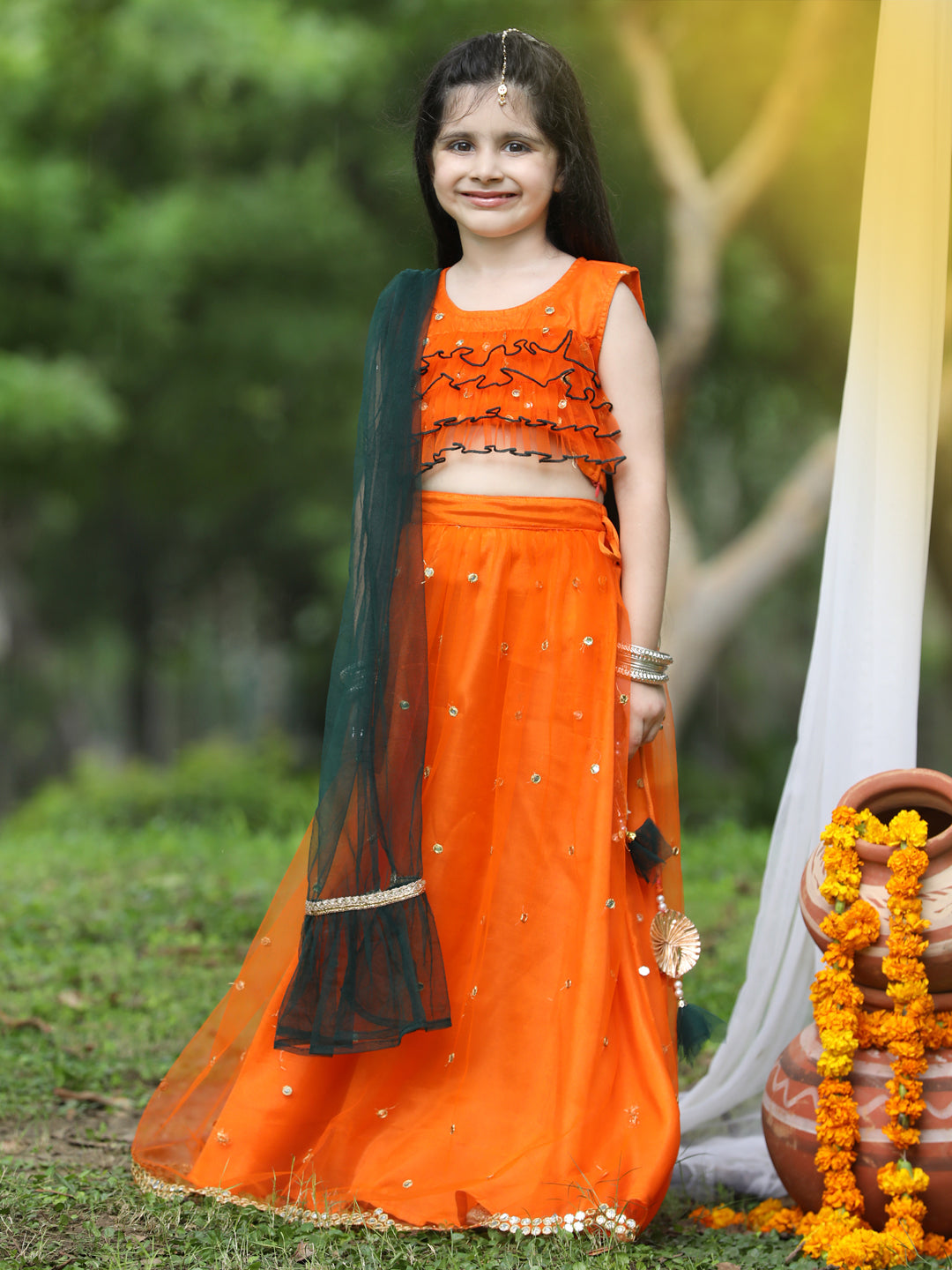 Buy Orange Bandhej Lehenga Choli for Girls – Mumkins