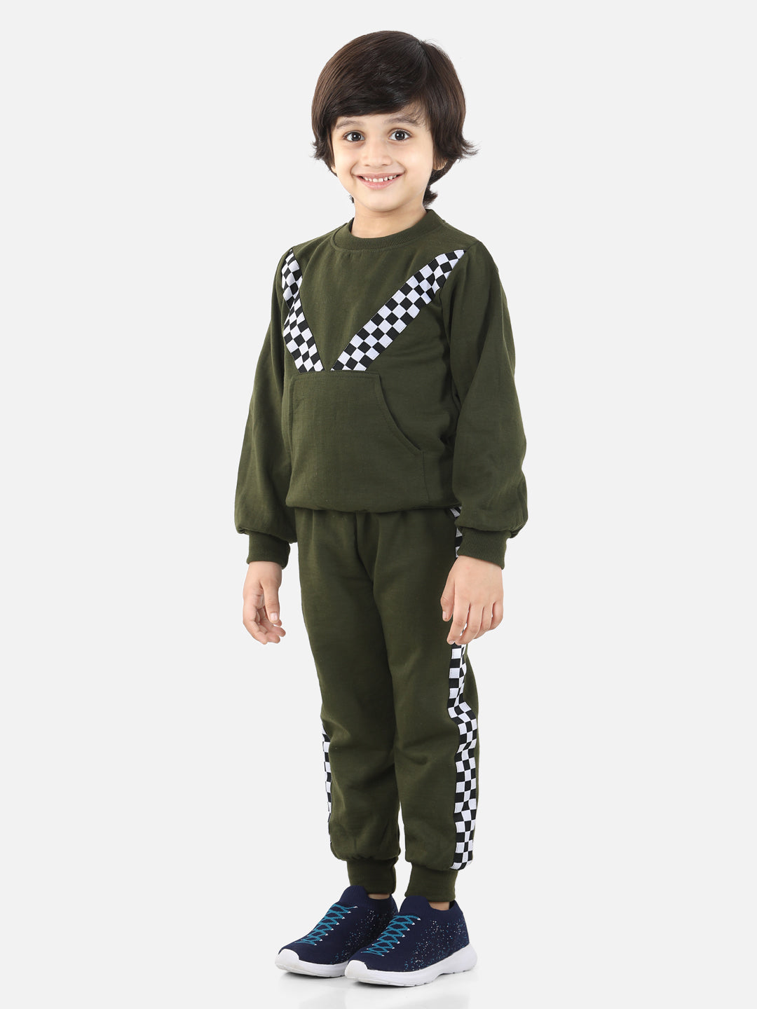 Cutiekins Boys Mehndi Green Sweatshirt With Trackpant