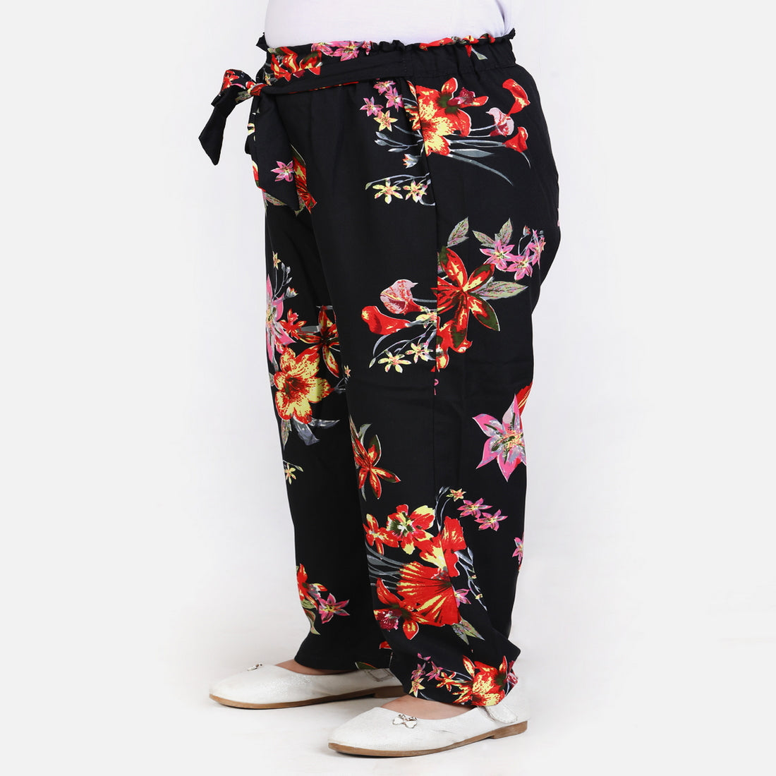 Cutiekins Floral Print Knot Belt Palazzo -Black & Red