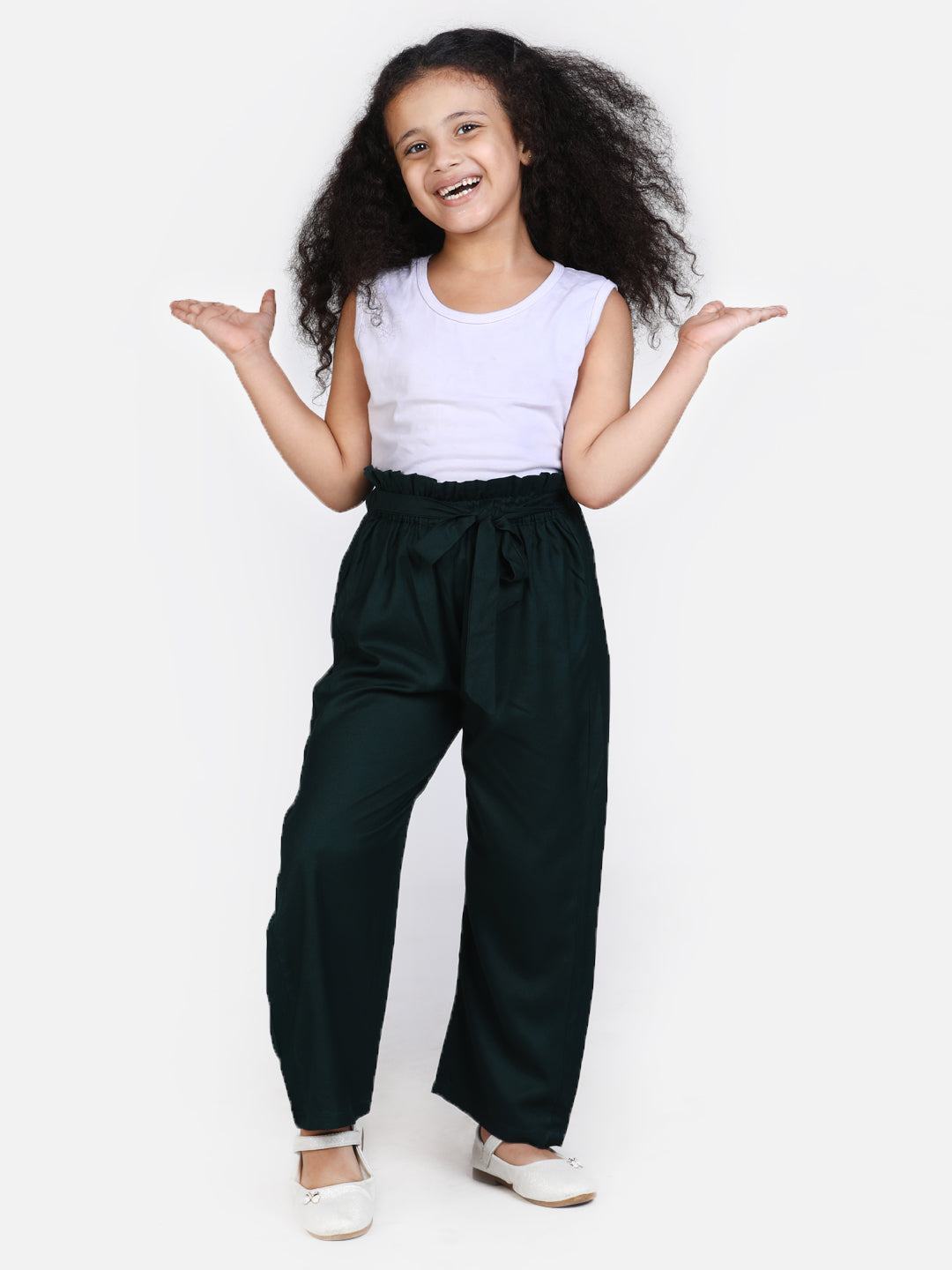 Cutiekins Girls Regular Fit Dark Green Viscose Rayon Palazzos