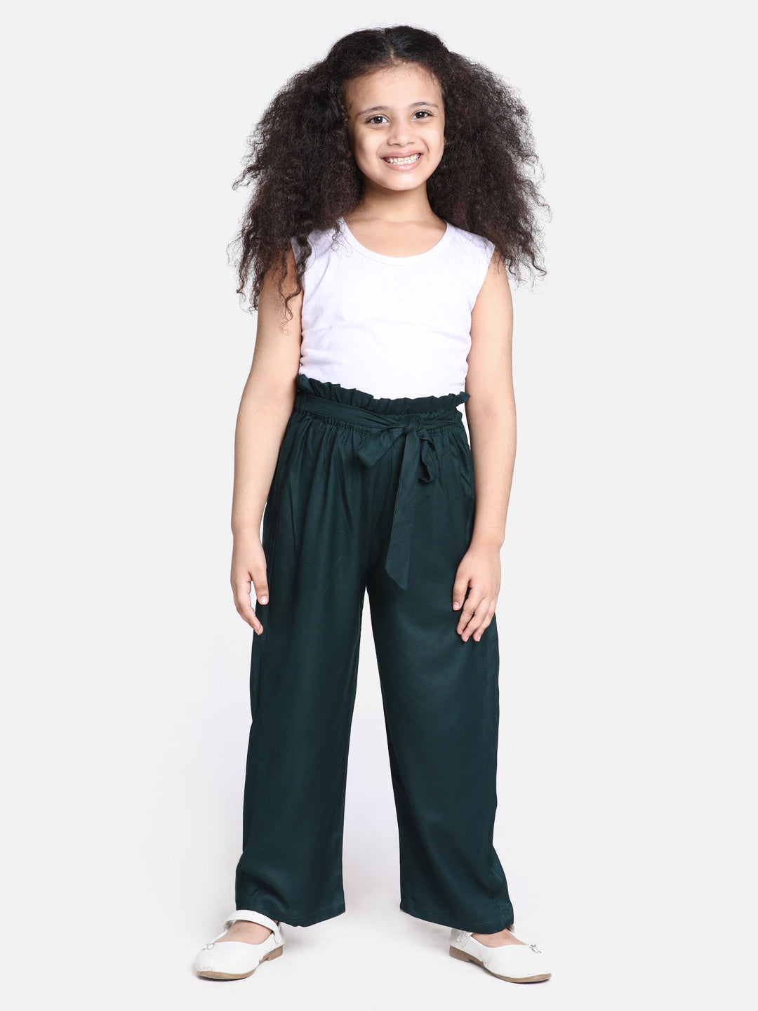 Cutiekins Girls Regular Fit Dark Green Viscose Rayon Palazzos