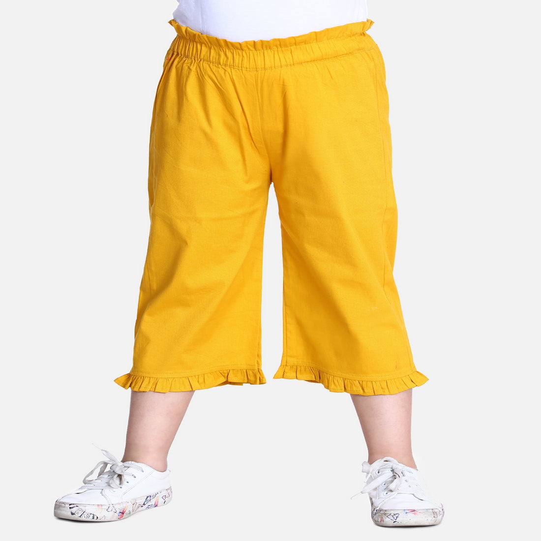 Cutiekins Capri For Girls Casual Solid Lycra Blend  (Yellow)