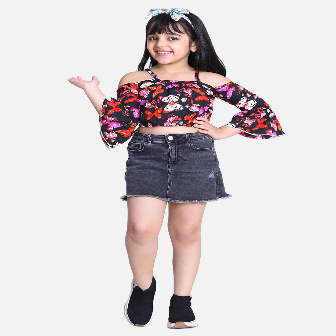 Cutiekins Floral Print Top For Girls - Black & White