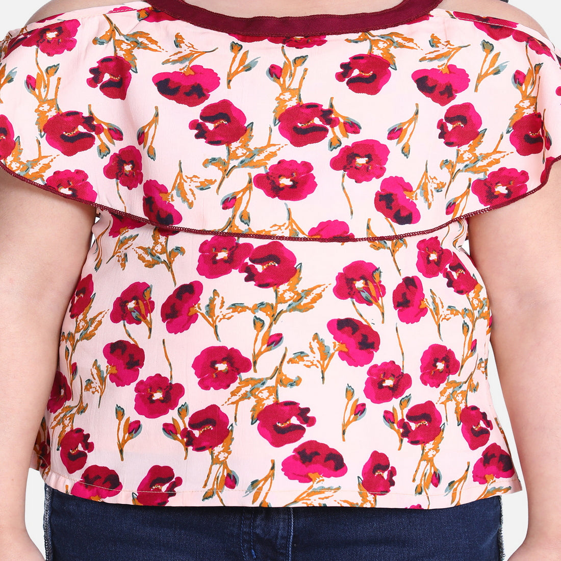 Cutiekins Floral Print Cape Top -Peach & Wine